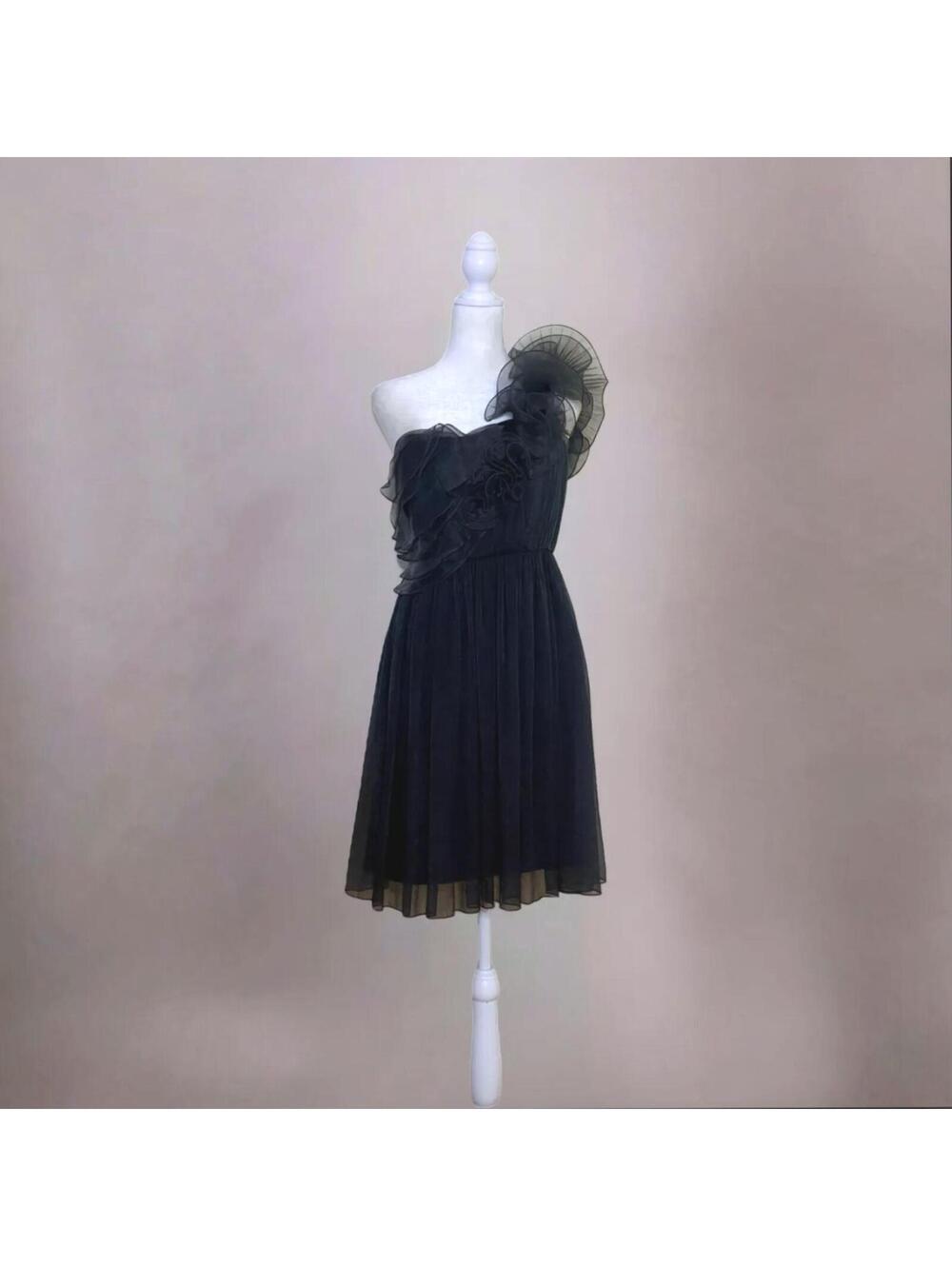 BCBG Dark Slate Blue 3D Geometric One Shoulder Party Dress Cocktail Dress